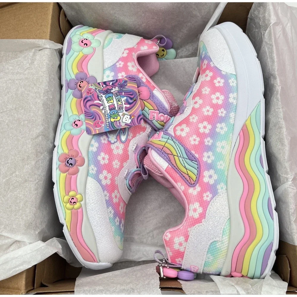 Skechers Youth Big Girls Flower Friends‎ Slip-on Sneakers Size 3.5 White/Multi